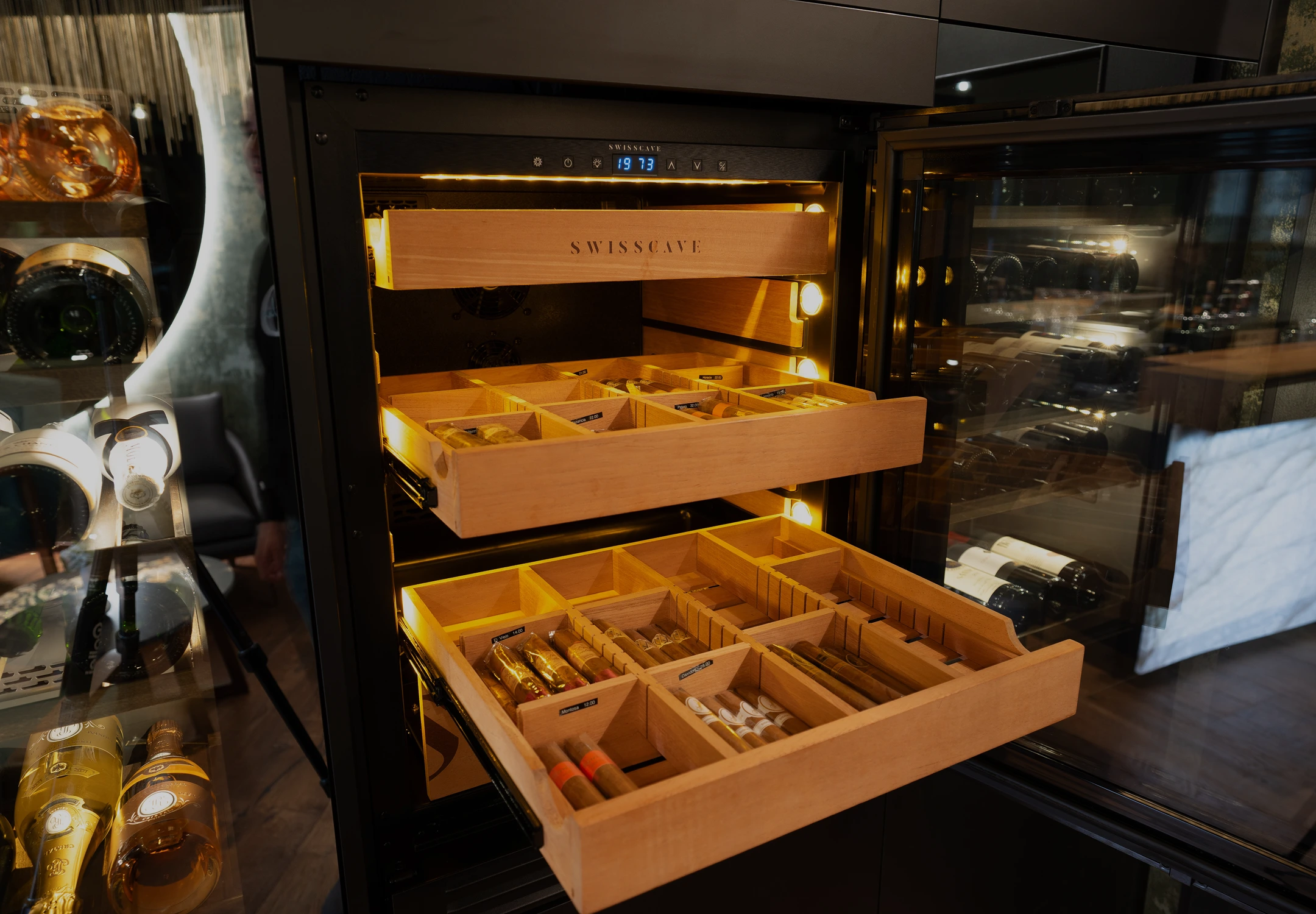 Cigar humidor drawers at Casa Lounge